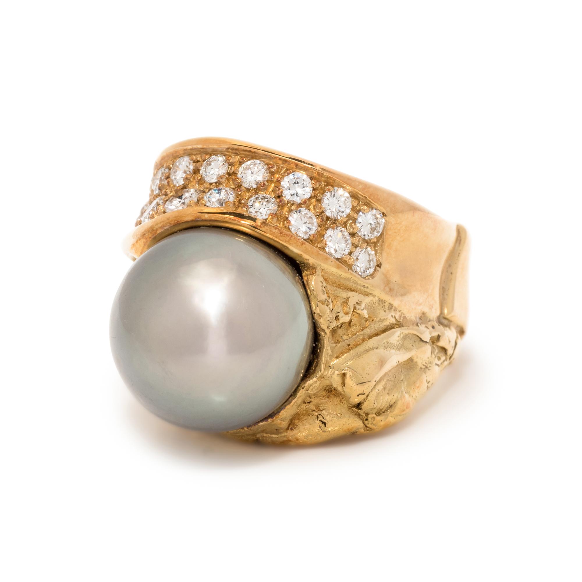 MISANI, CULTURED TAHITIAN PEARL AND DIAMOND RING