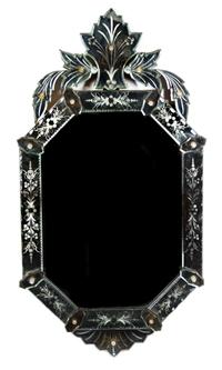 A Venetian Glass Mirror Height 36 x width 18 1/2 inches.