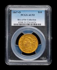 An 1847-O Liberty Head $10 Gold Coin (PCGS AU53)