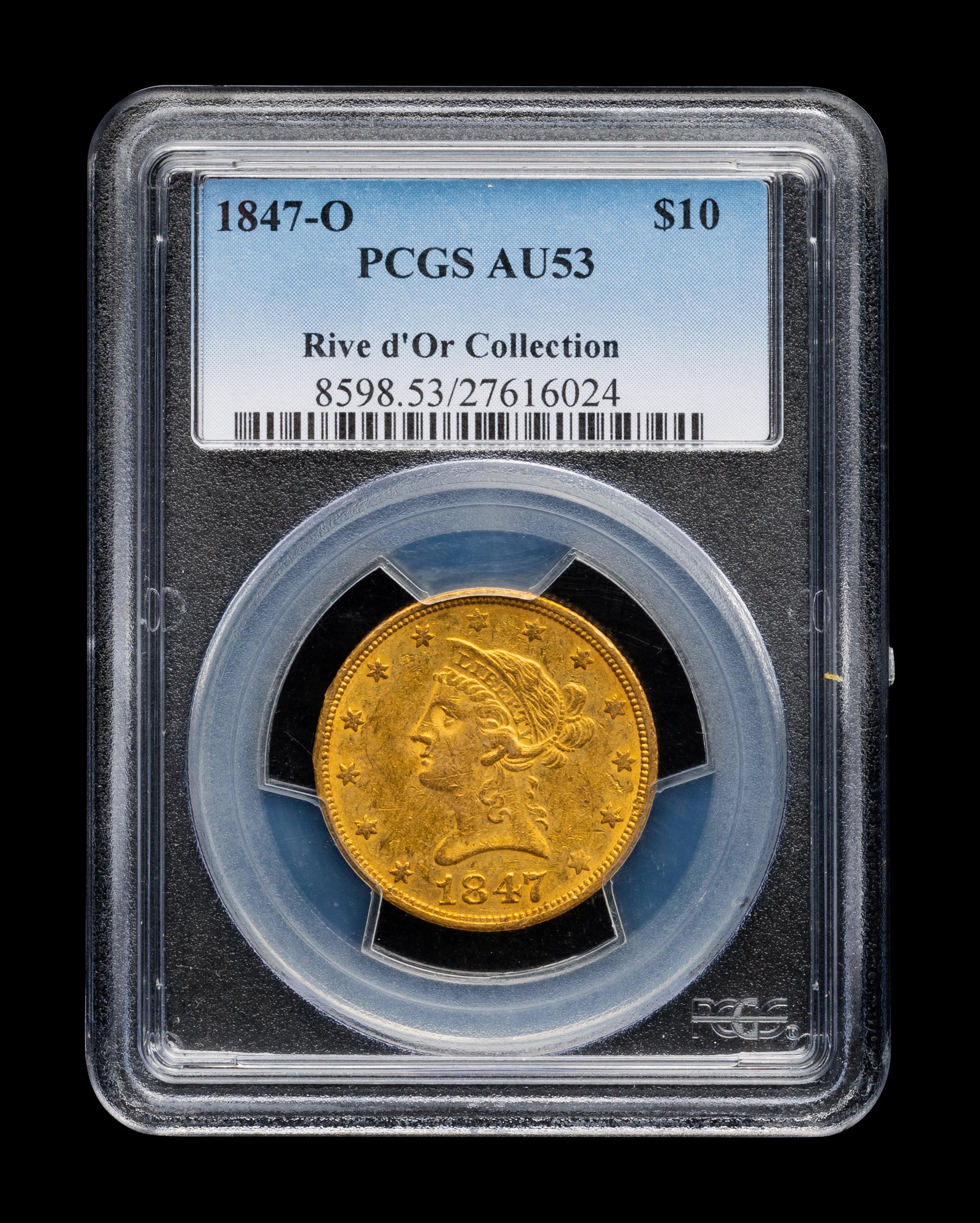 An 1847-O Liberty Head $10 Gold Coin (PCGS AU53)