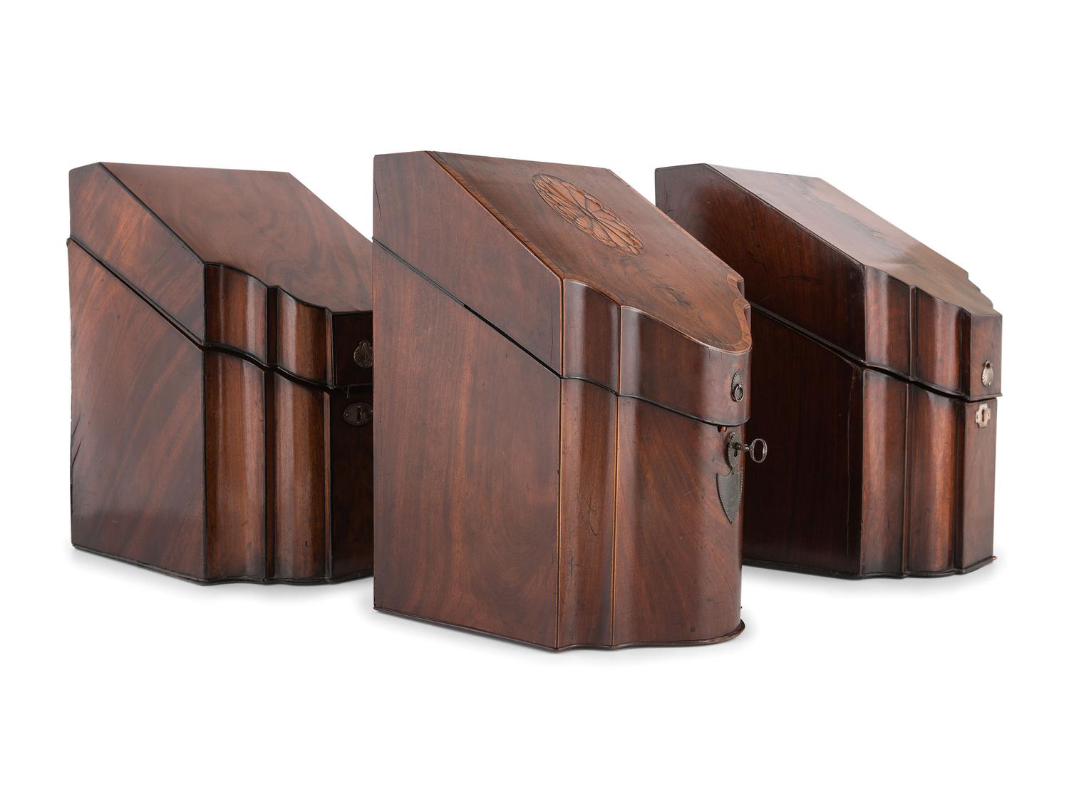 Three English Mahogany Knife Boxes