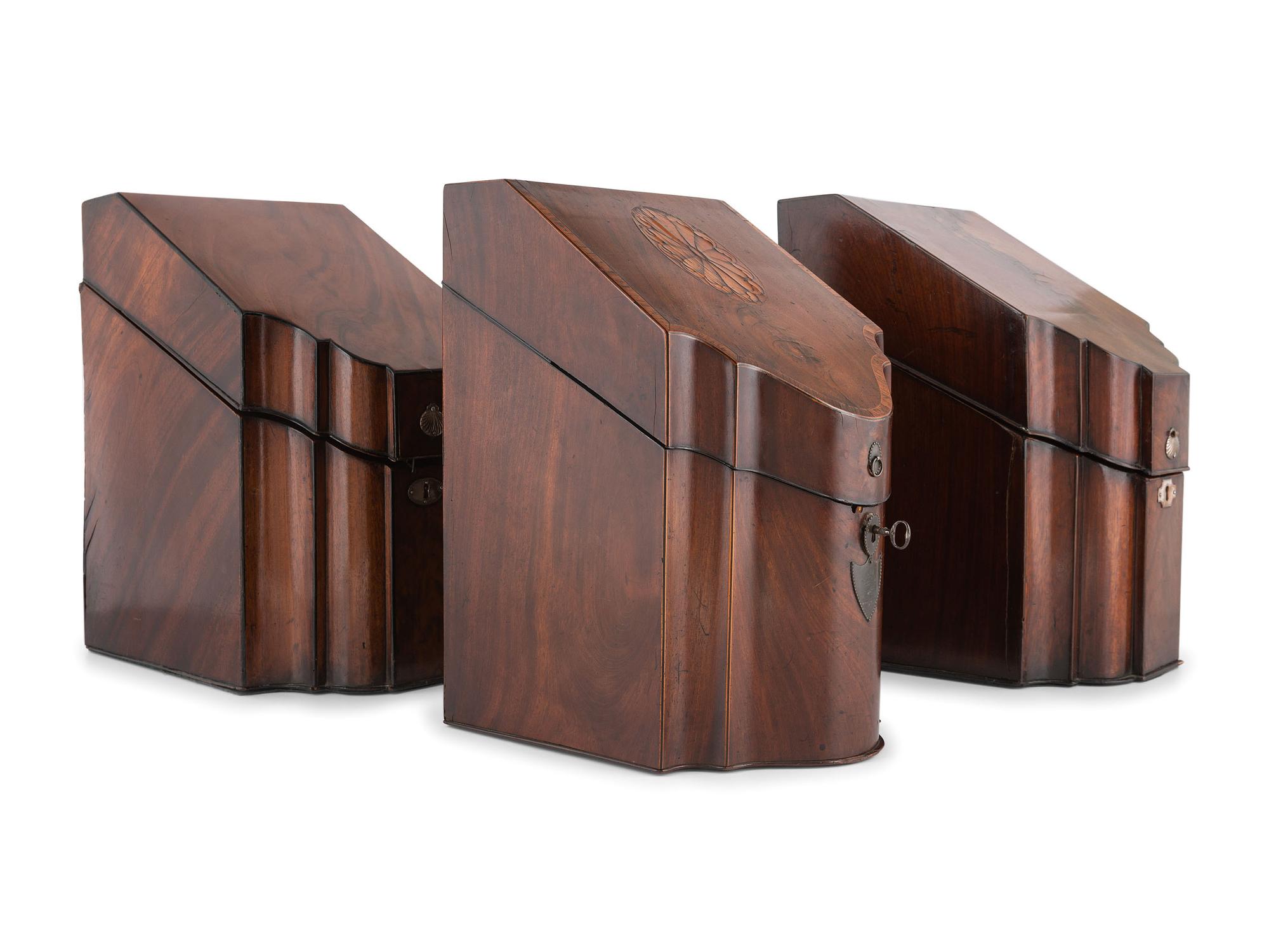 Three English Mahogany Knife Boxes