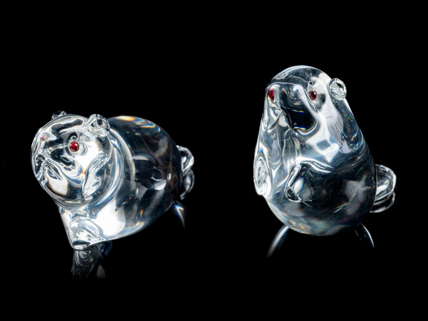 Two Steuben Glass Beaver Figures