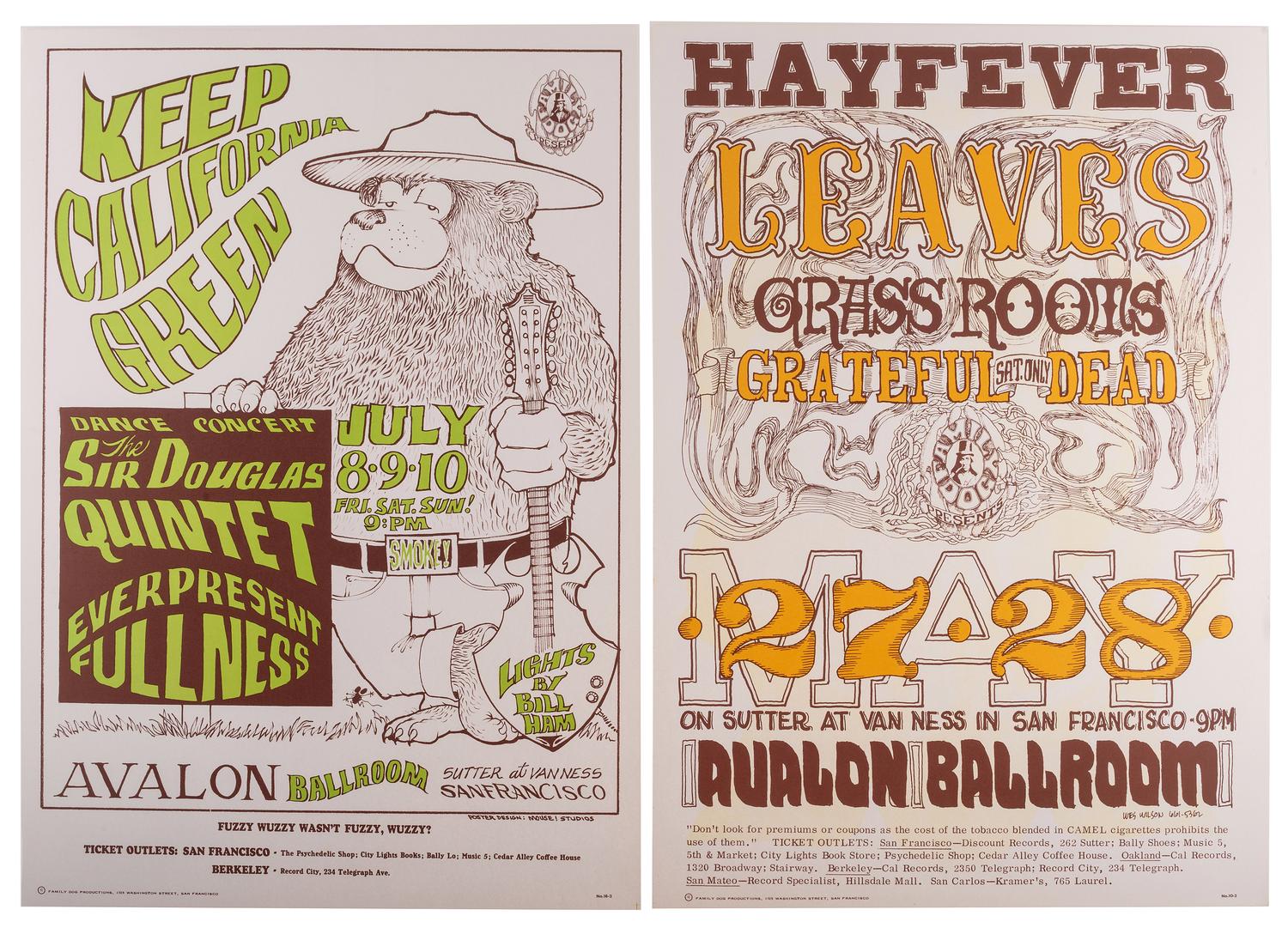 [MUSIC] -- [POSTERS]. WILSON, Wes and MOUSE, Stanley, artists. A group of 8 Family Dog posters from 1966, incl. shows featuring the Grateful Dead, comprising: