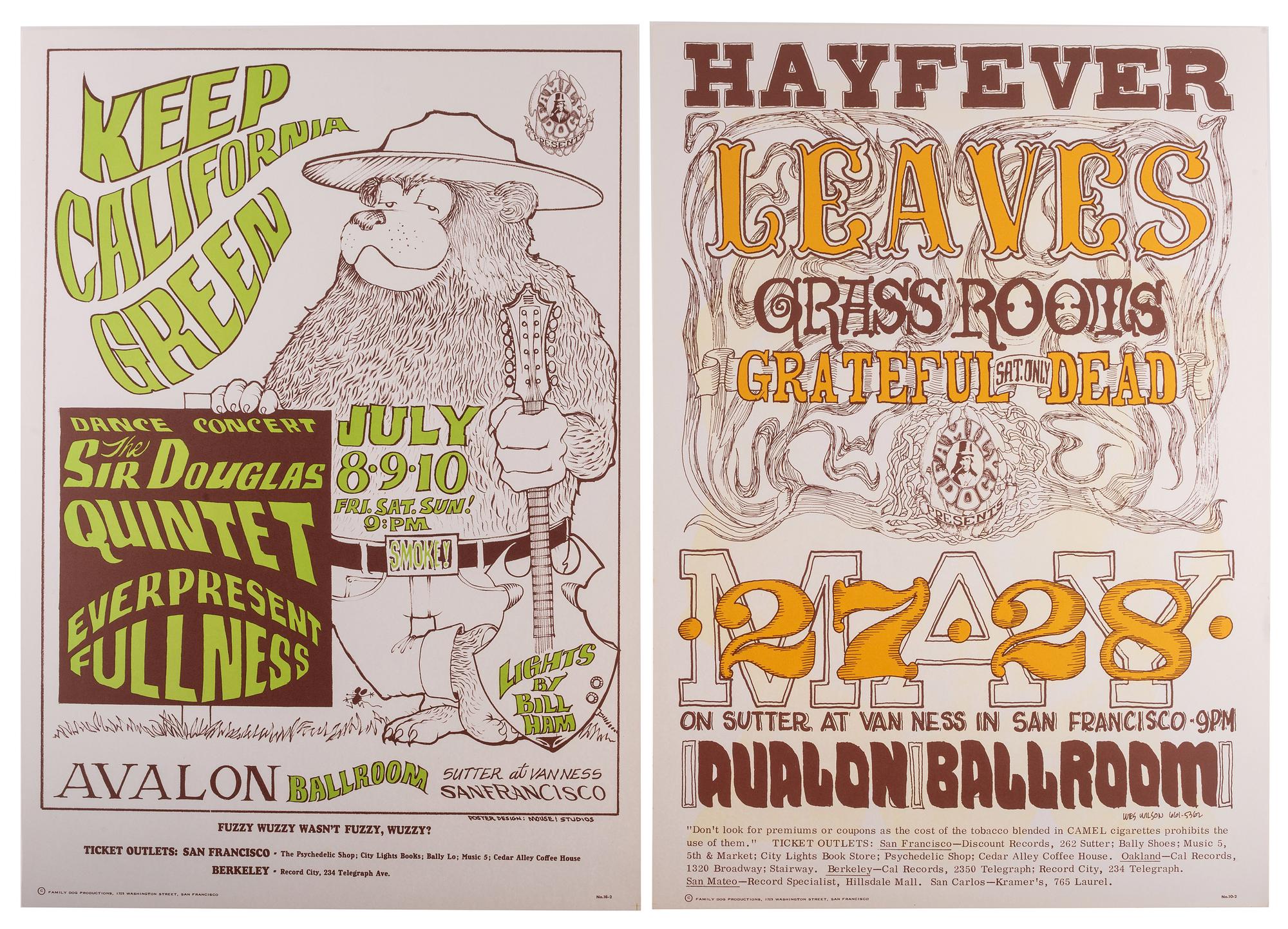 [MUSIC] -- [POSTERS]. WILSON, Wes and MOUSE, Stanley, artists. A group of 8 Family Dog posters from 1966, incl. shows featuring the Grateful Dead, comprising: