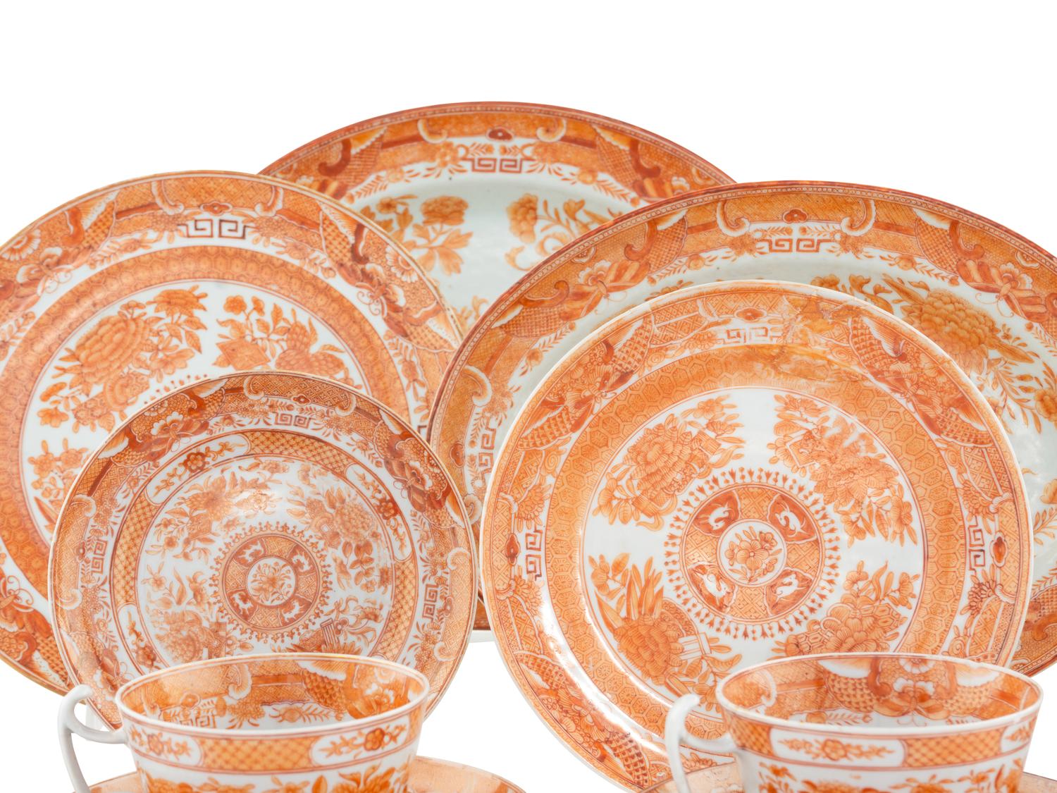 A Collection of Chinese Export Orange 'Fitzhugh' Porcelain Table Articles