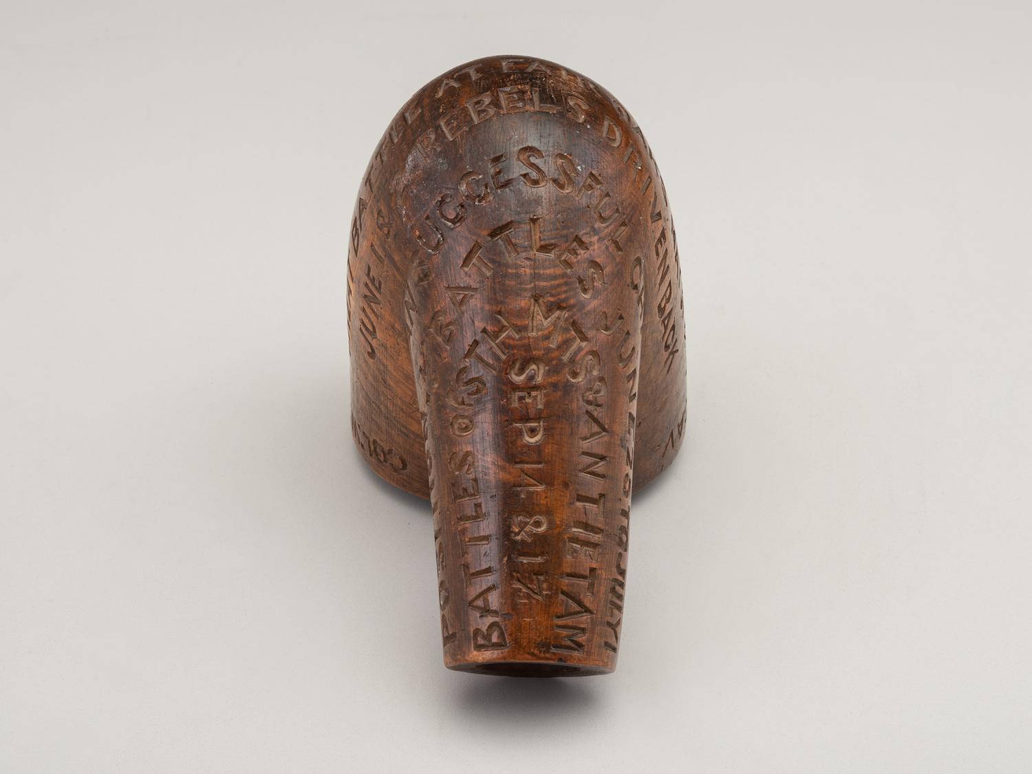 [CIVIL WAR]. Folk art carved pipe identified to the 3rd Pennsylvania Cavalry, referencing Colonel W.W. Averell and battles fought in 1862.