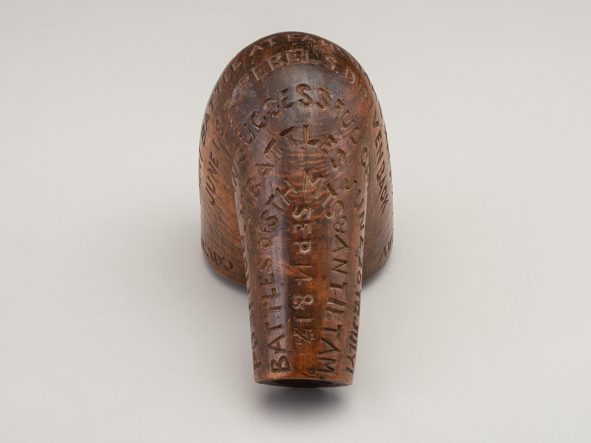 [CIVIL WAR]. Folk art carved pipe identified to the 3rd Pennsylvania Cavalry, referencing Colonel W.W. Averell and battles fought in 1862.