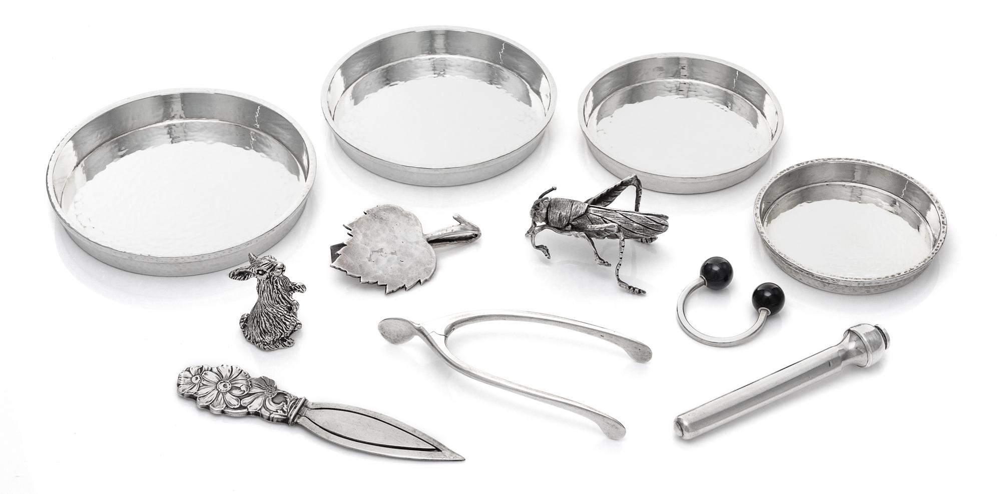 A Group of American Silver Table Articles, various makers, comprising a key ring marked for Tiffany & Co., New York, NY, a graduated se