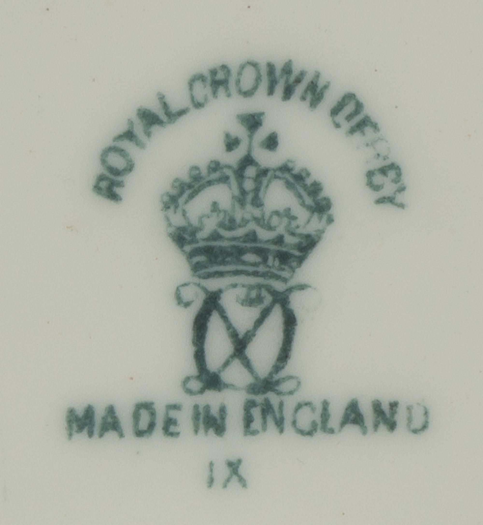 A Royal Crown Derby Porcelain Partial Dinner Service, Diameter of dinner plate 10 1/2 inches.