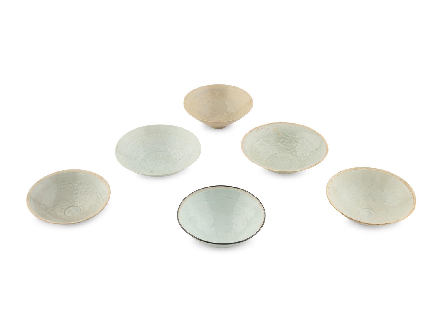Six Chinese Song-Style Qingbai Glazed Porcelain Bowls