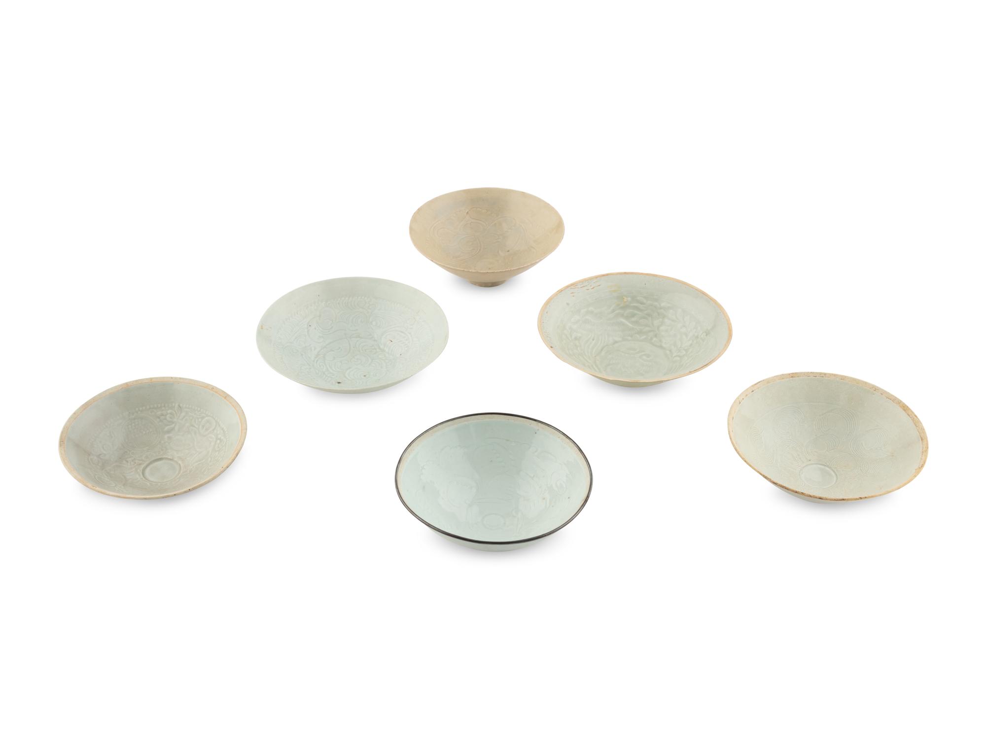 Six Chinese Song-Style Qingbai Glazed Porcelain Bowls