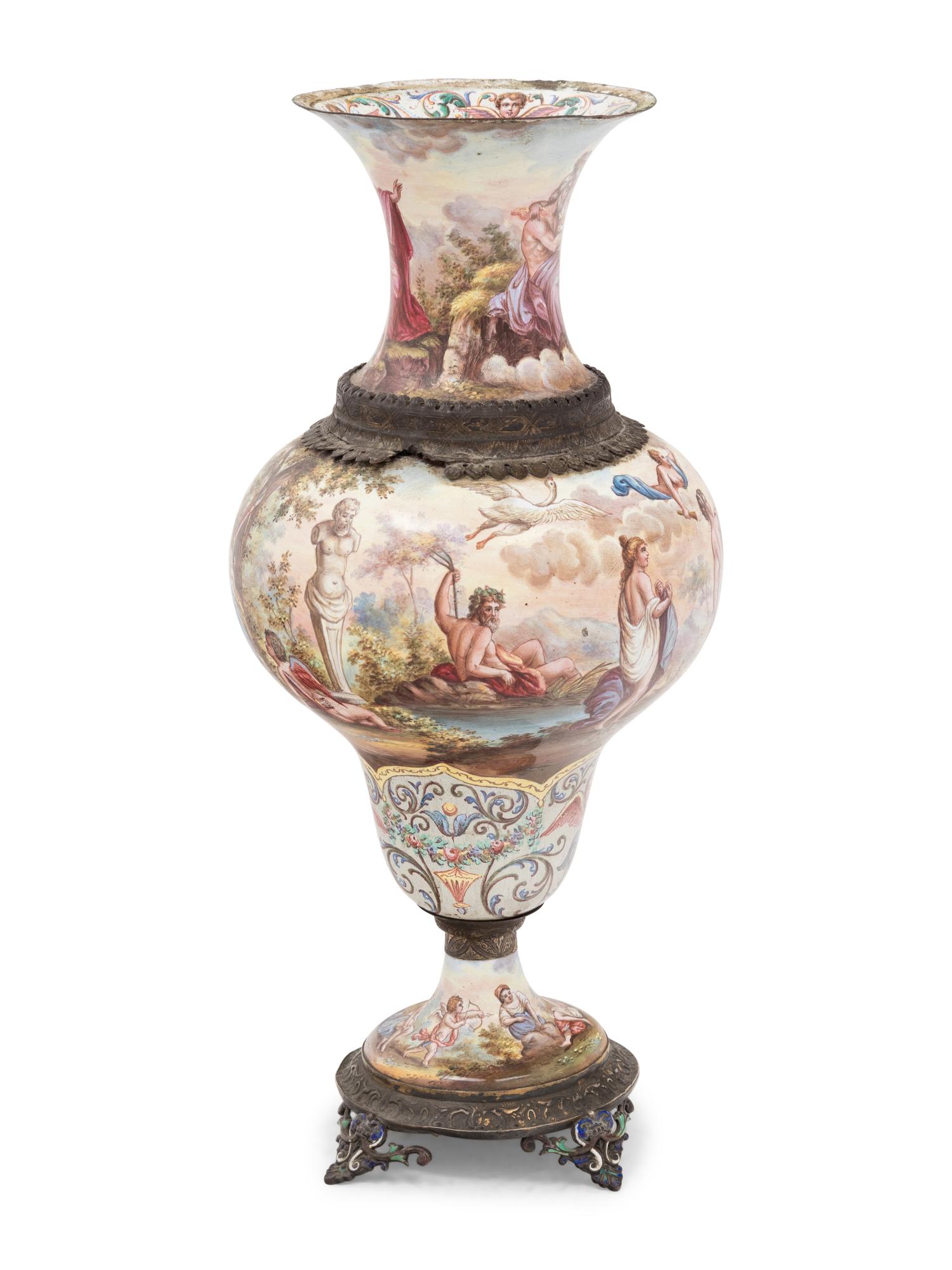 A Viennese Silver Mounted Enamel on Copper Vase