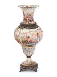 A Viennese Silver Mounted Enamel on Copper Vase