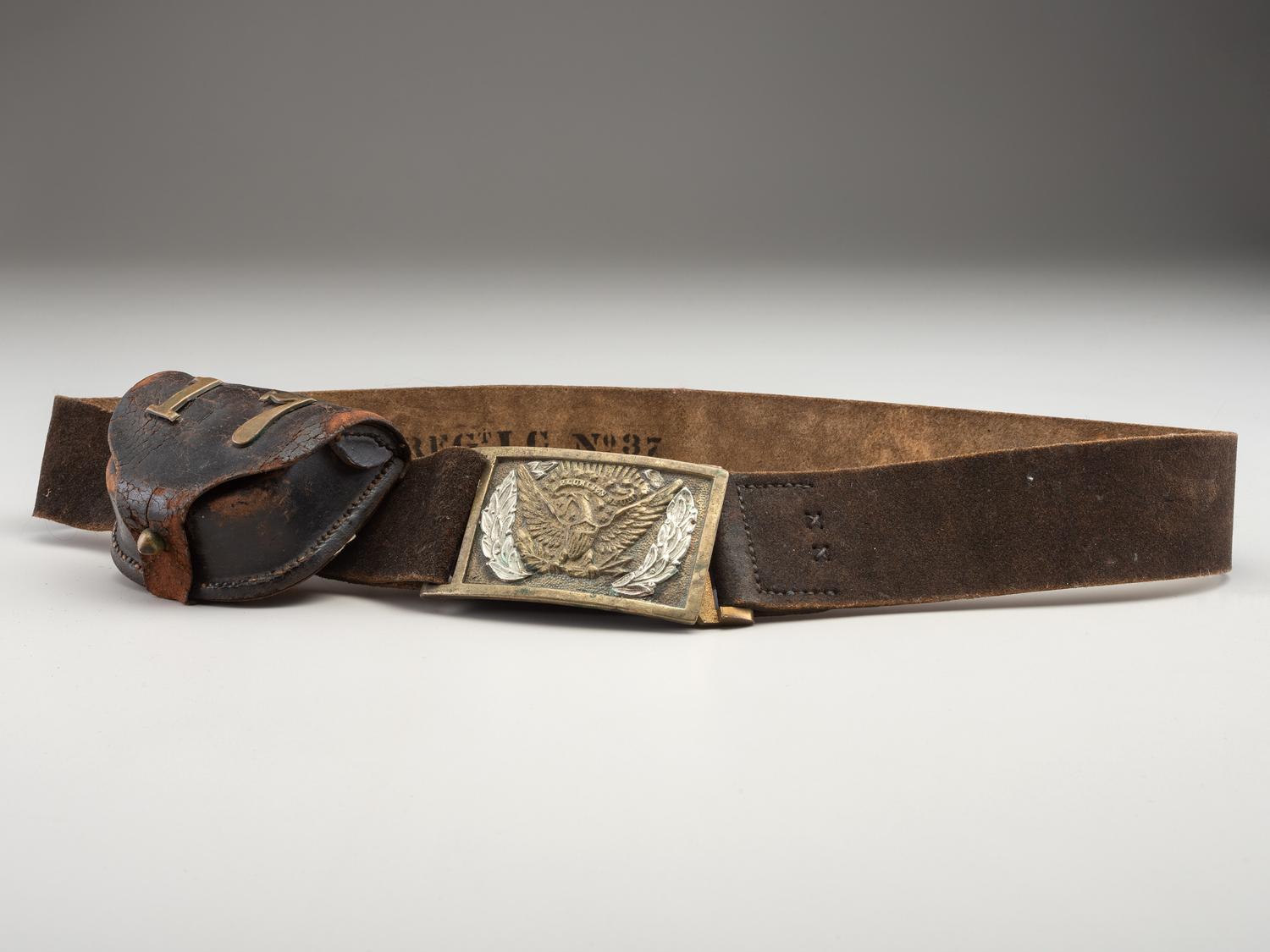 [CIVIL WAR]. Non-commissioned officer's belt equipped with a Model 1851 enlisted sword belt plate and cap pouch, identified to Company G, 17th Regiment, Invalid Corps.