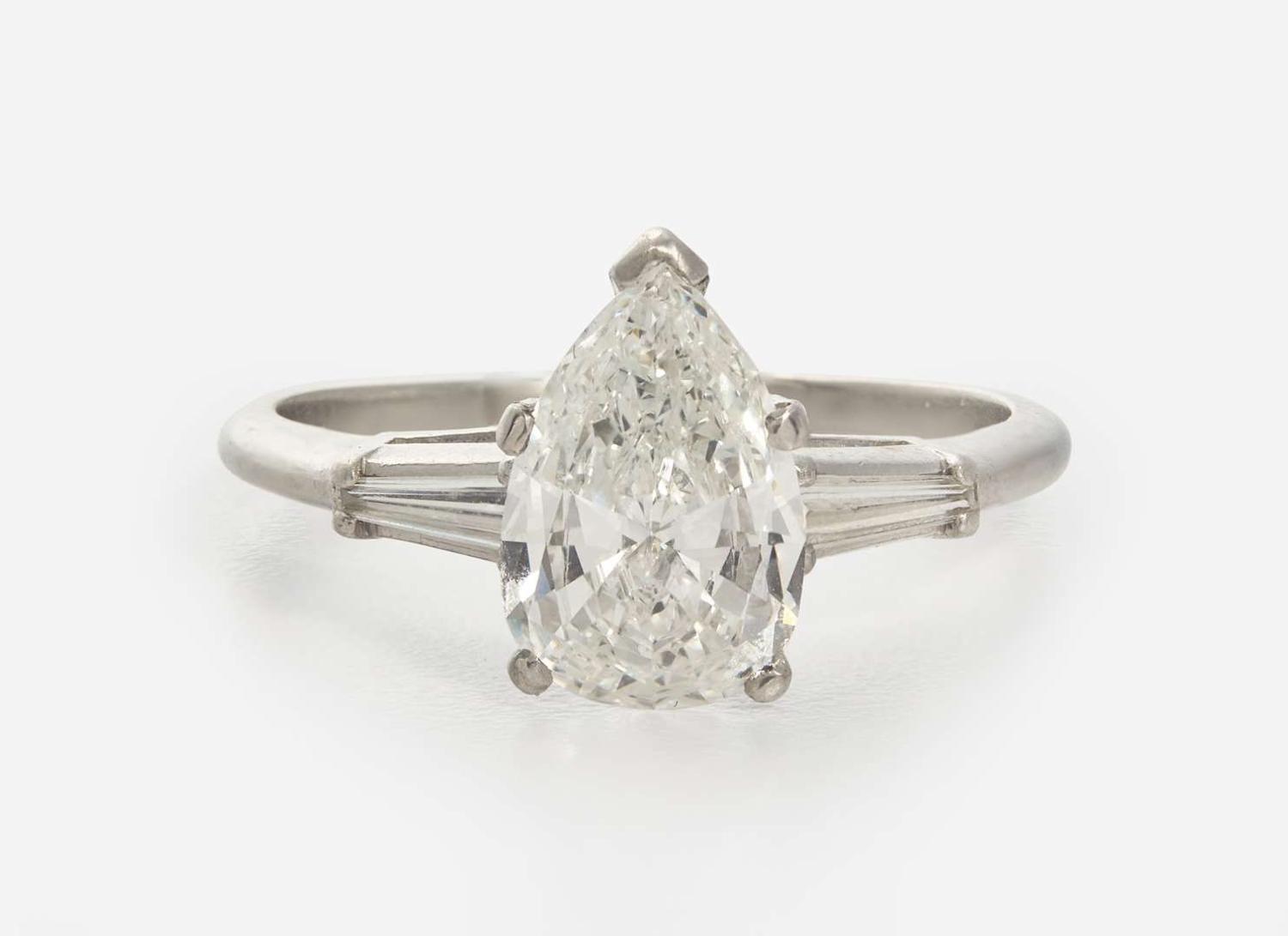 A Platinum and Diamond Ring, 1.98 Carat Pear Brilliant-Cut Diamond, GIA Certified