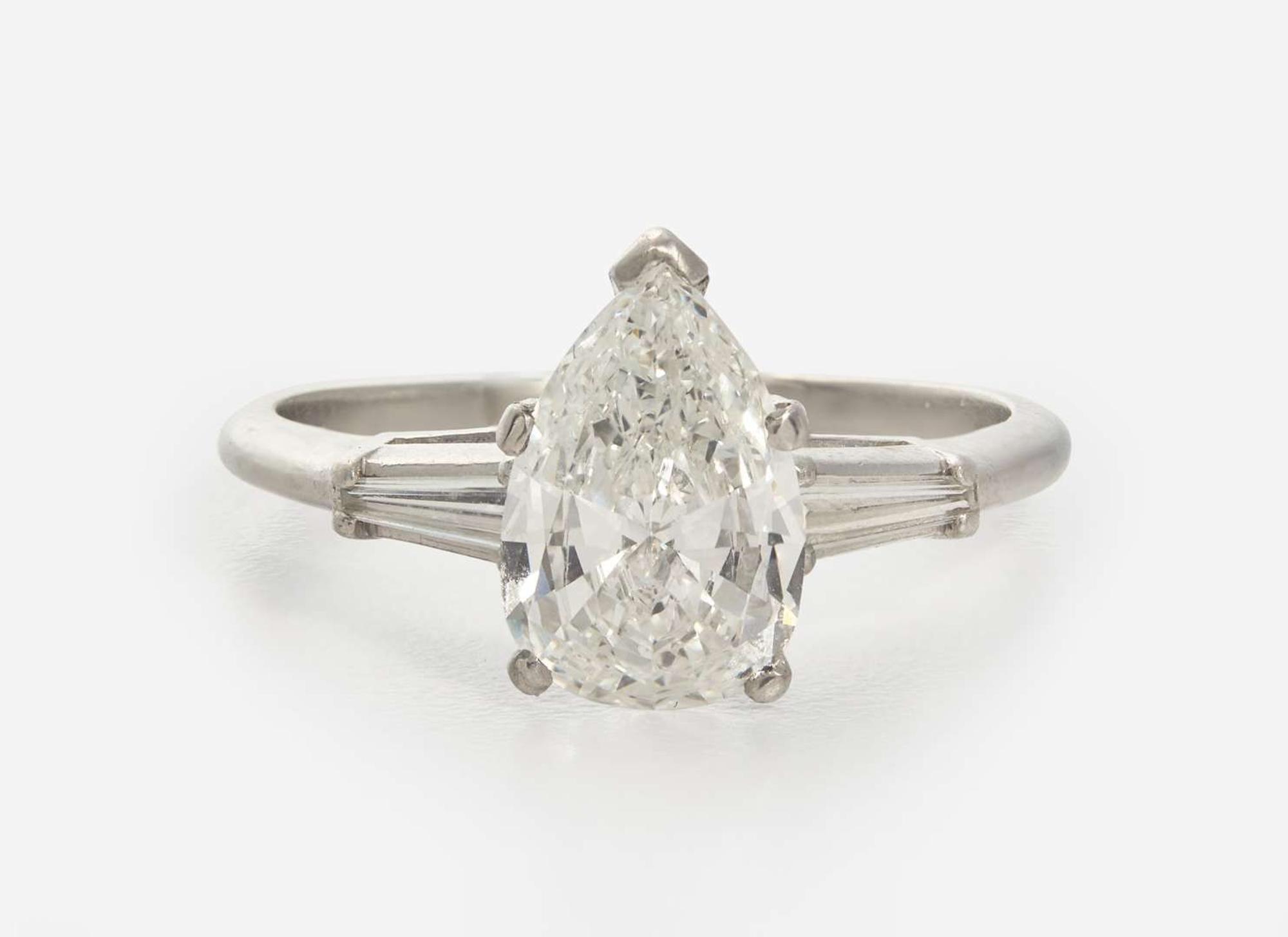 A Platinum and Diamond Ring, 1.98 Carat Pear Brilliant-Cut Diamond, GIA Certified