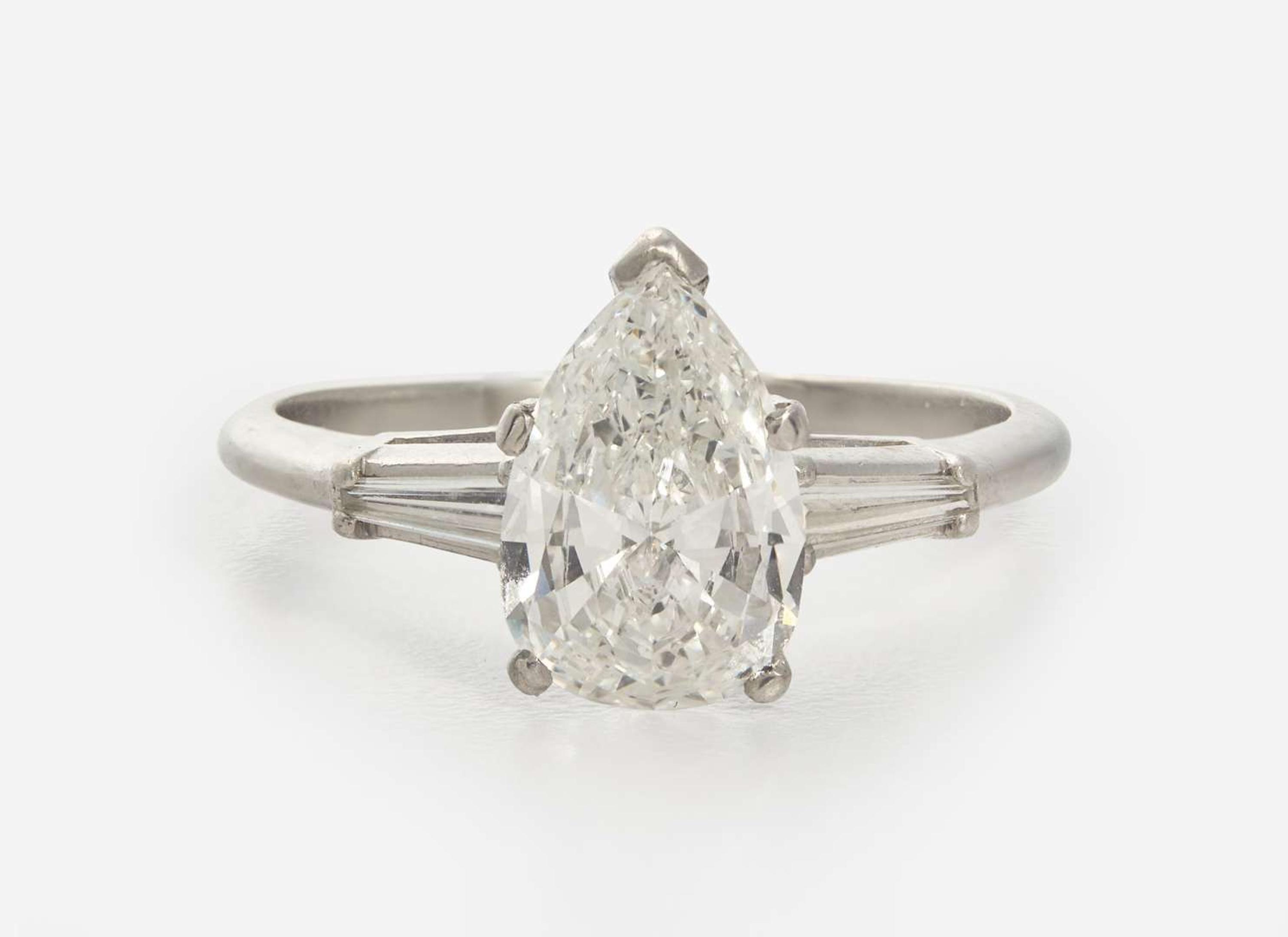 A Platinum and Diamond Ring, 1.98 Carat Pear Brilliant-Cut Diamond, GIA Certified