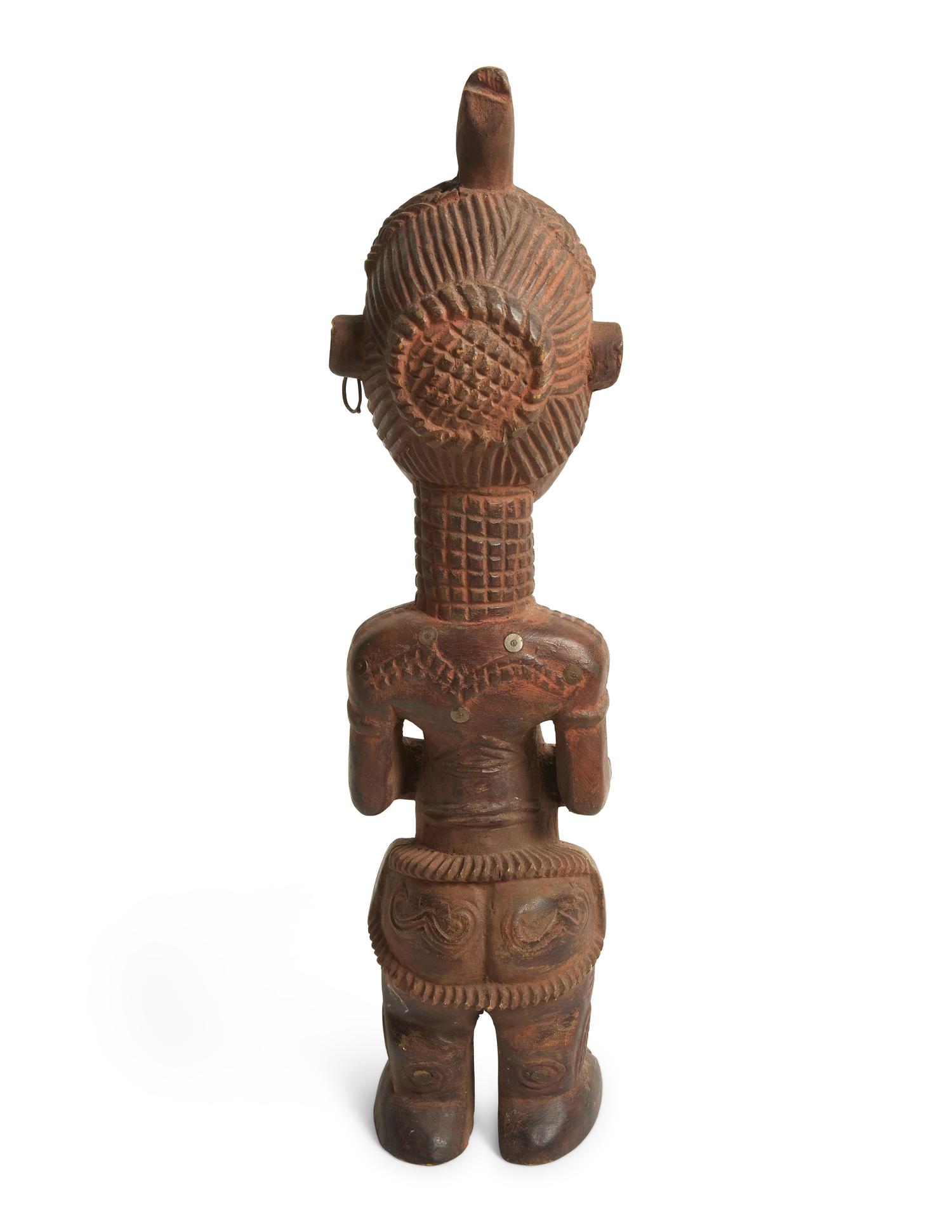 Two Luba Wood Figures with a Carved Animal Horn