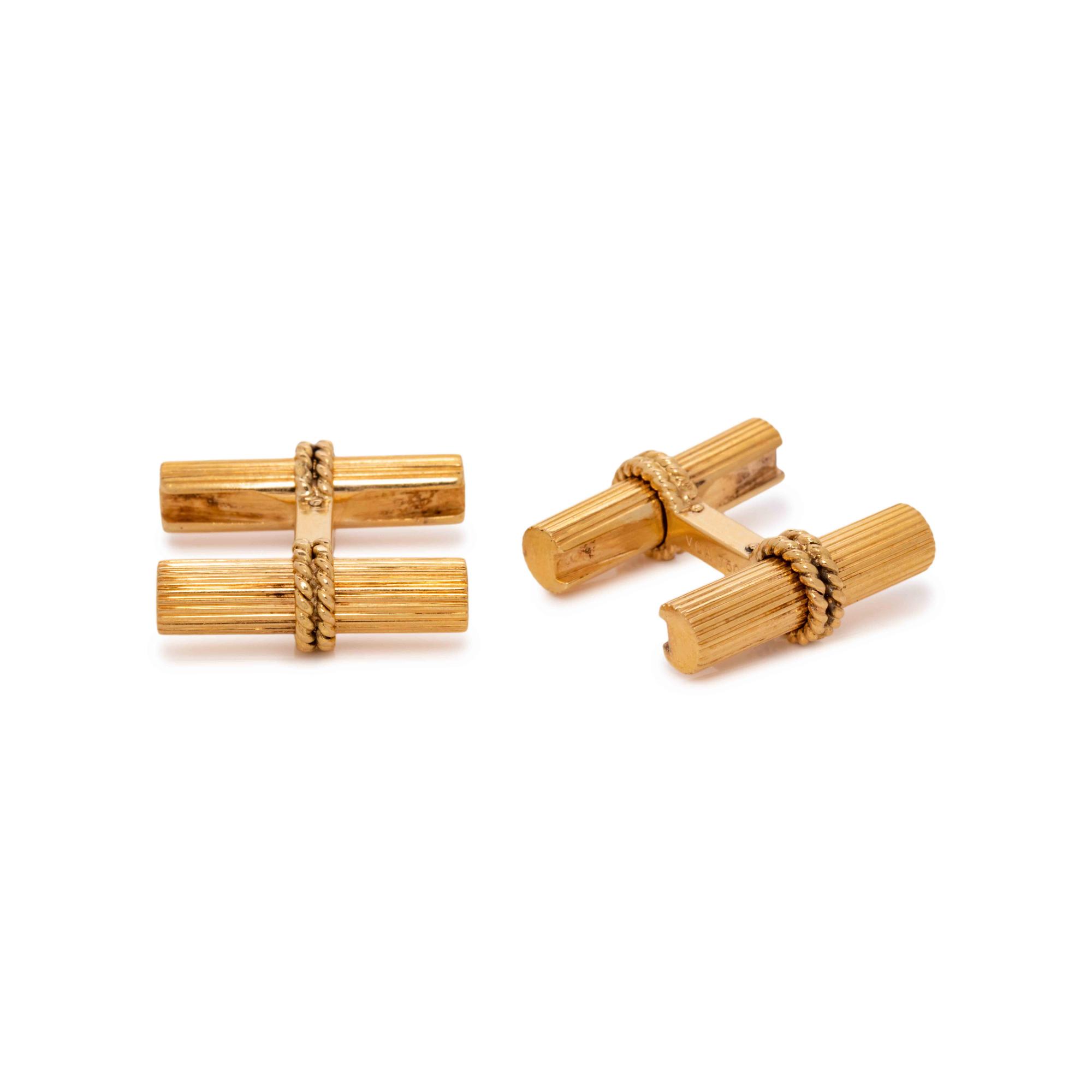 VAN CLEEF & ARPELS, DAVID MORRIS, CONVERTIBLE YELLOW GOLD AND HARDSTONE CUFFLINKS