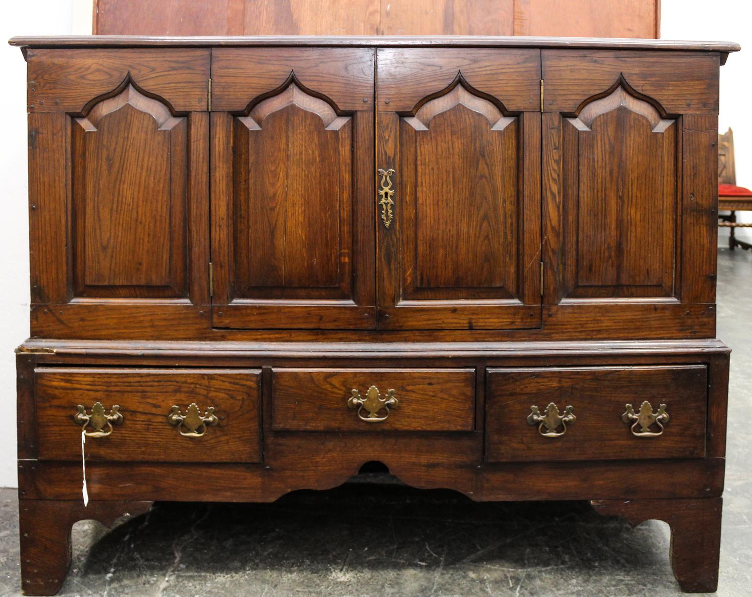 A Oak Mule Chest Height 44 x width 56 x depth 19 1/2 inches.