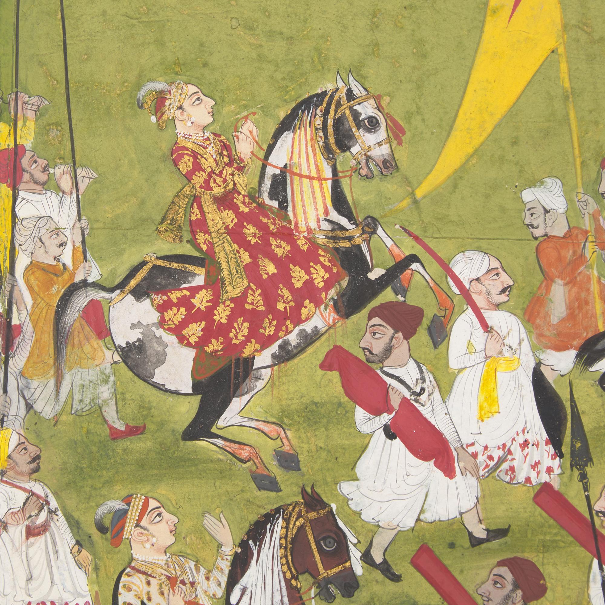 A Portrait Painting of a Royal Procession with Two Equestrian Princes, Rajasthan, Mewar, First Half of 18th Century