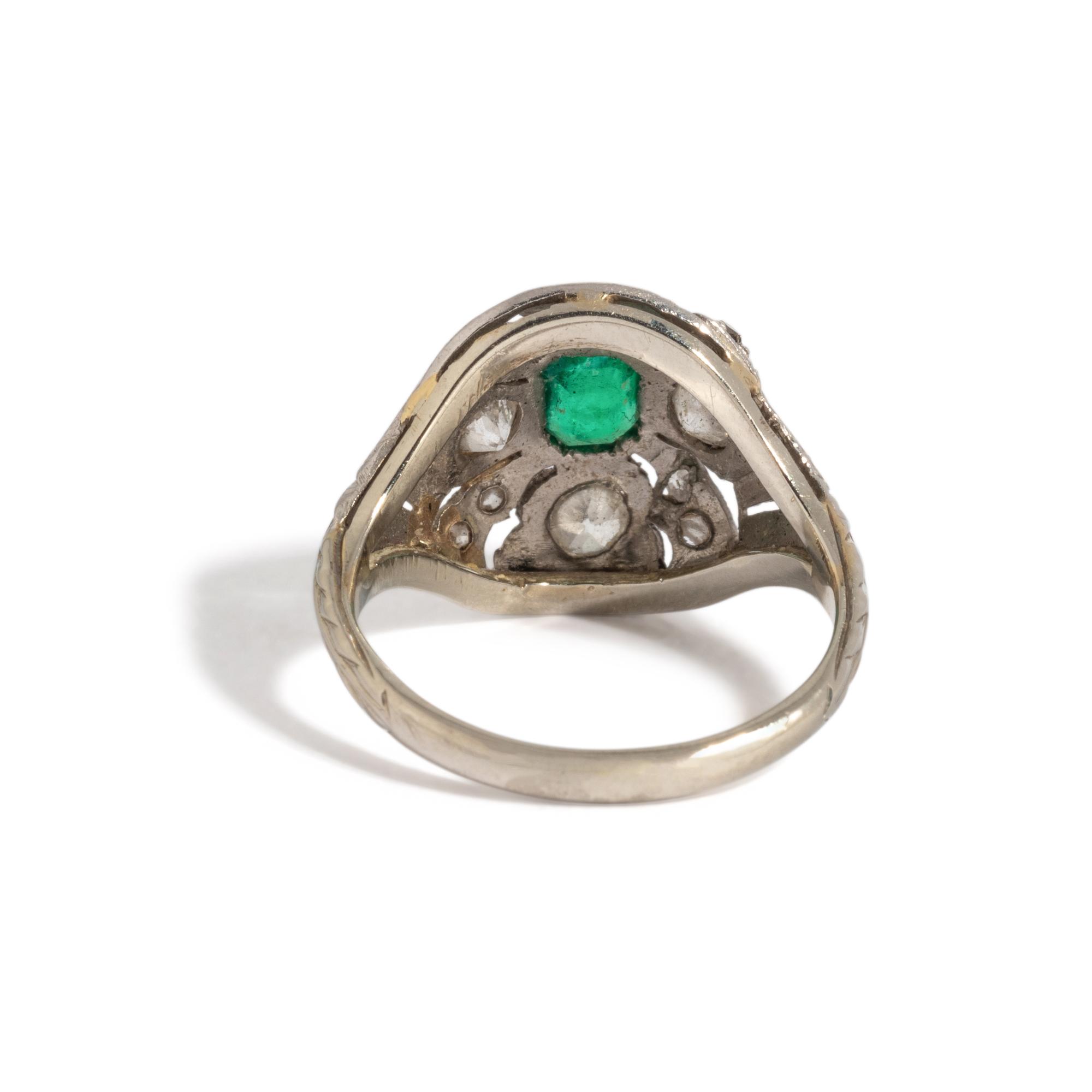 ART DECO, EMERALD AND DIAMOND RING