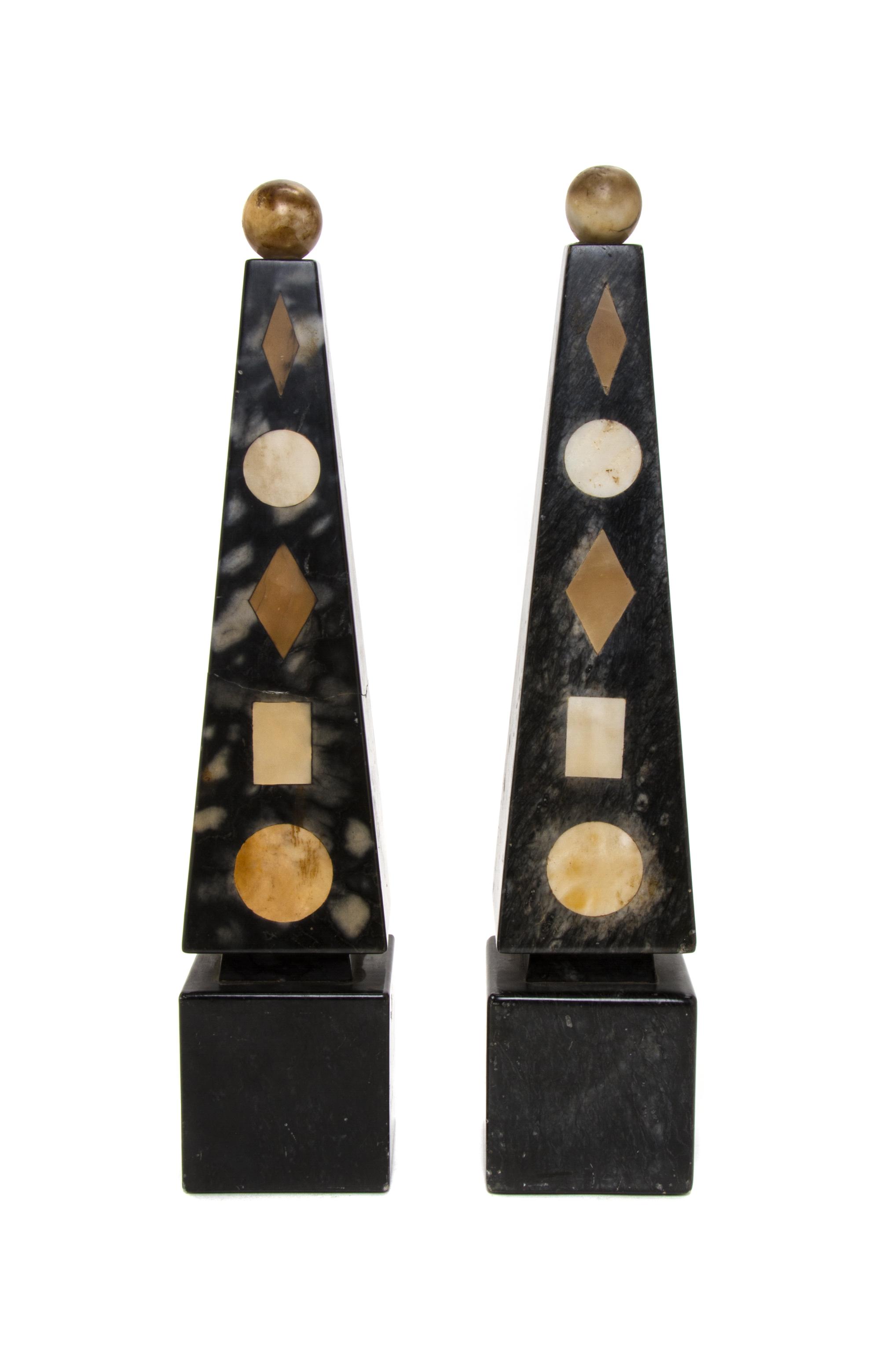 A Pair of Continental Marble Obelisks, Height 18 7/8 inches.