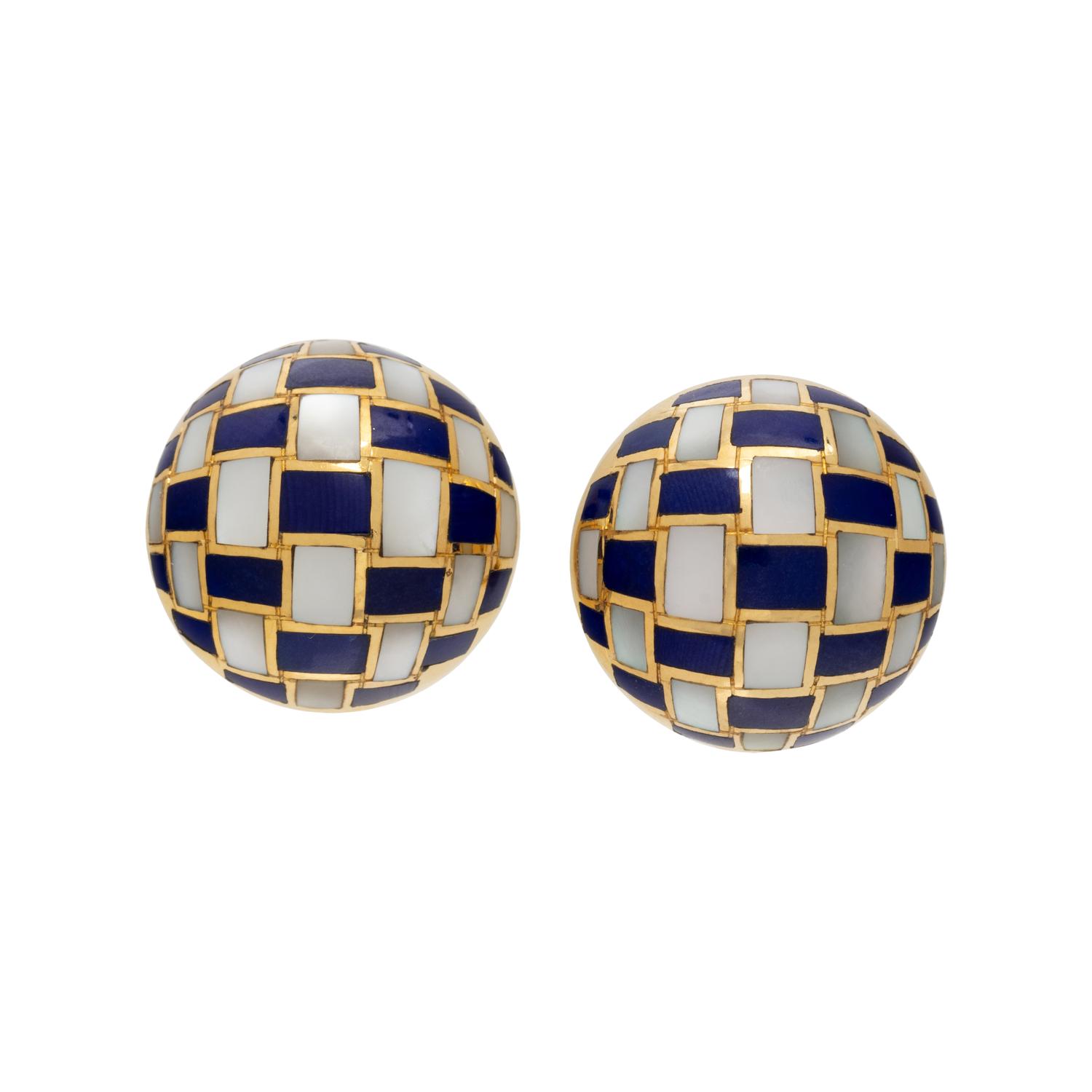 TIFFANY & CO., ANGELA CUMMINGS, MOTHER-OF-PEARL AND LAPIS LAZULI EARCLIPS