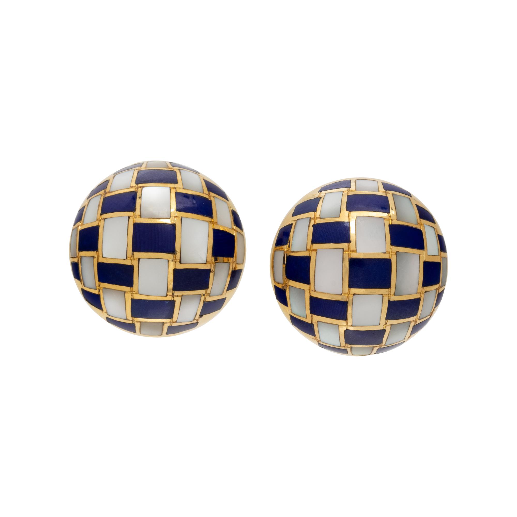 TIFFANY & CO., ANGELA CUMMINGS, MOTHER-OF-PEARL AND LAPIS LAZULI EARCLIPS