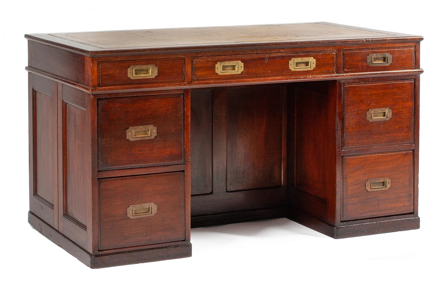 A Victorian Mahogany Two-Sided Desk Height 31 x width 54 3/4 x depth 30 3/4 inches. — 19TH CENTURY