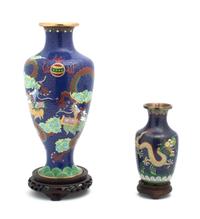 Two Enameled Cloisonne Vases Height of taller 12 1/4 inches.