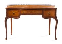 A Louis XV Style Marquetry Writing Table, Height 28 1/4 x width 48 1/2 x depth 20 inches.