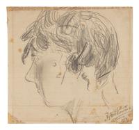 LAWRENCE, D. H. (1885-1930). Original pencil drawing, a profile head study of David Garnett, signed in pencil, 1913.