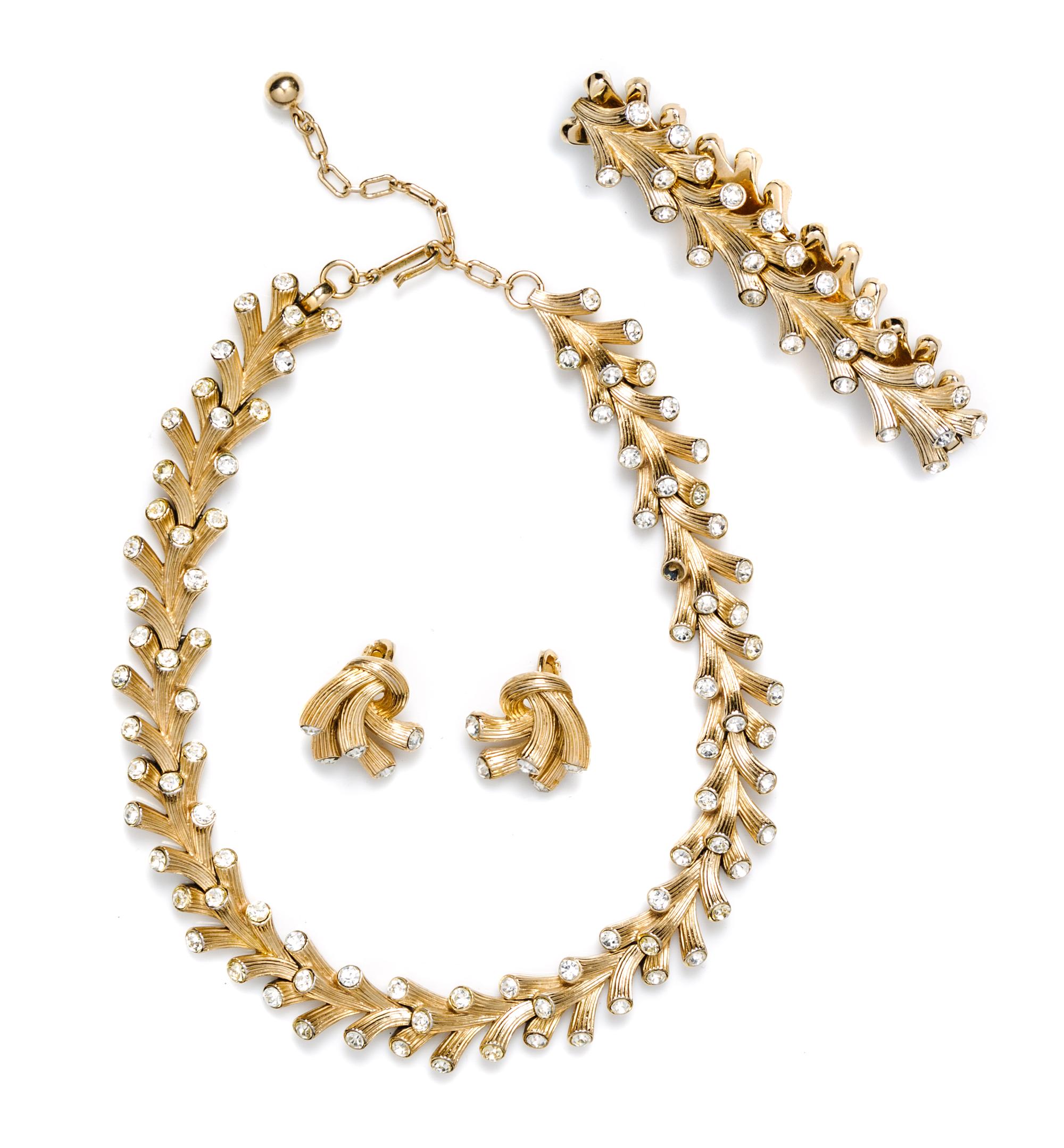 A Trifari Goldtone Rhinestone Demi Parure,