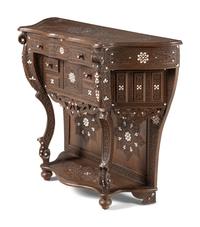 A Syrian Mother-of-Pearl Inlaid Carved Walnut Console Table