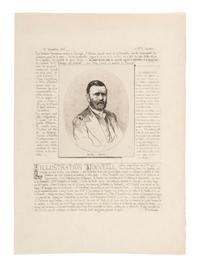 [GRANT, U.S.] 1868 photolithographic etching of Grant in military dress with announcements in French