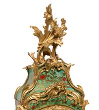 A Louis XV Green-Stained Horn and Gilt Bronze Mounted Cartel Clock and Bracket