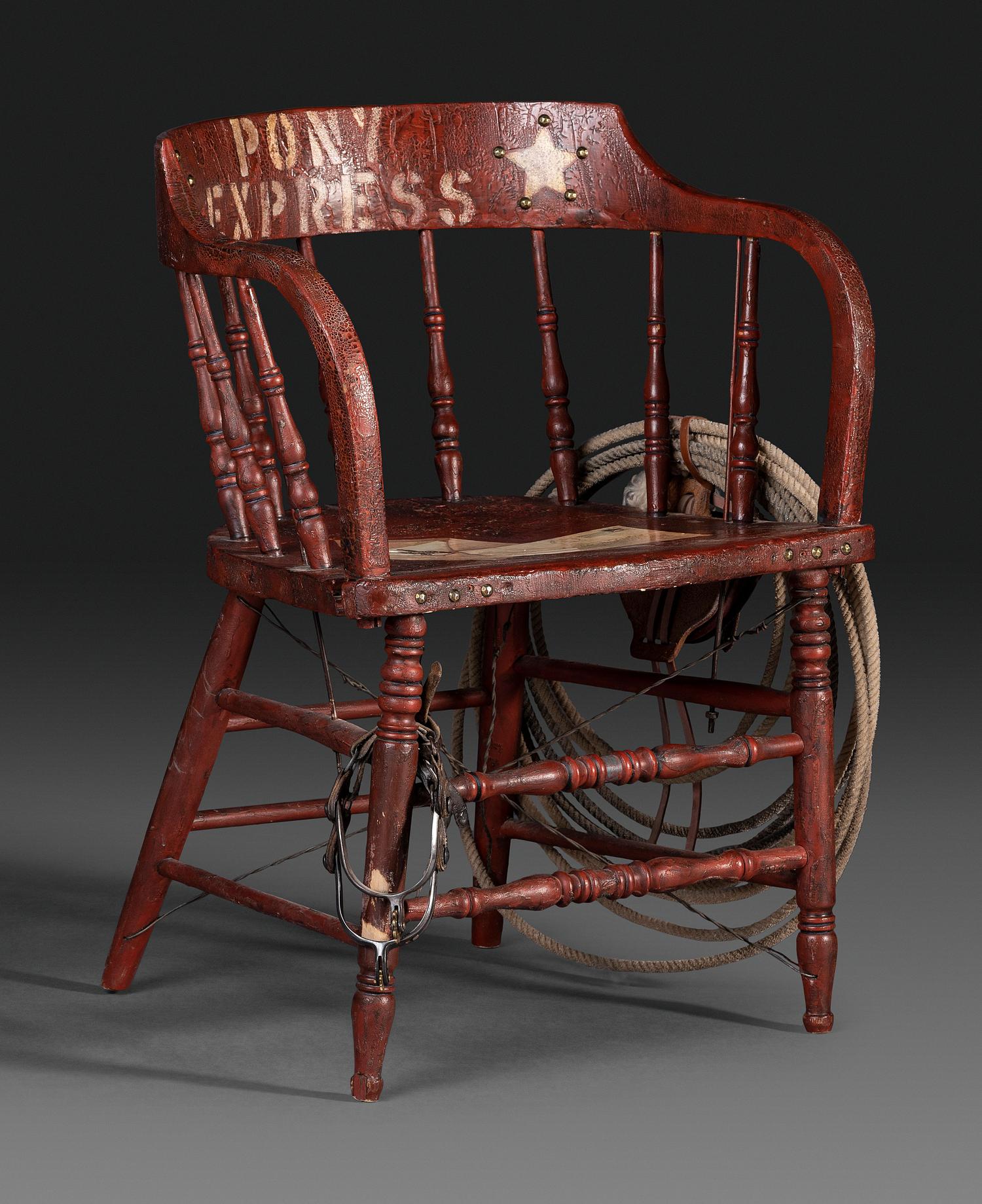 An American Trompe l'Oeil Painted Pony Express and General George Custer Armchair