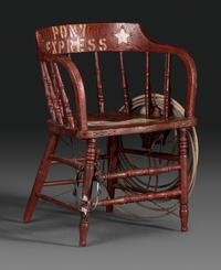 An American Trompe l'Oeil Painted Pony Express and General George Custer Armchair