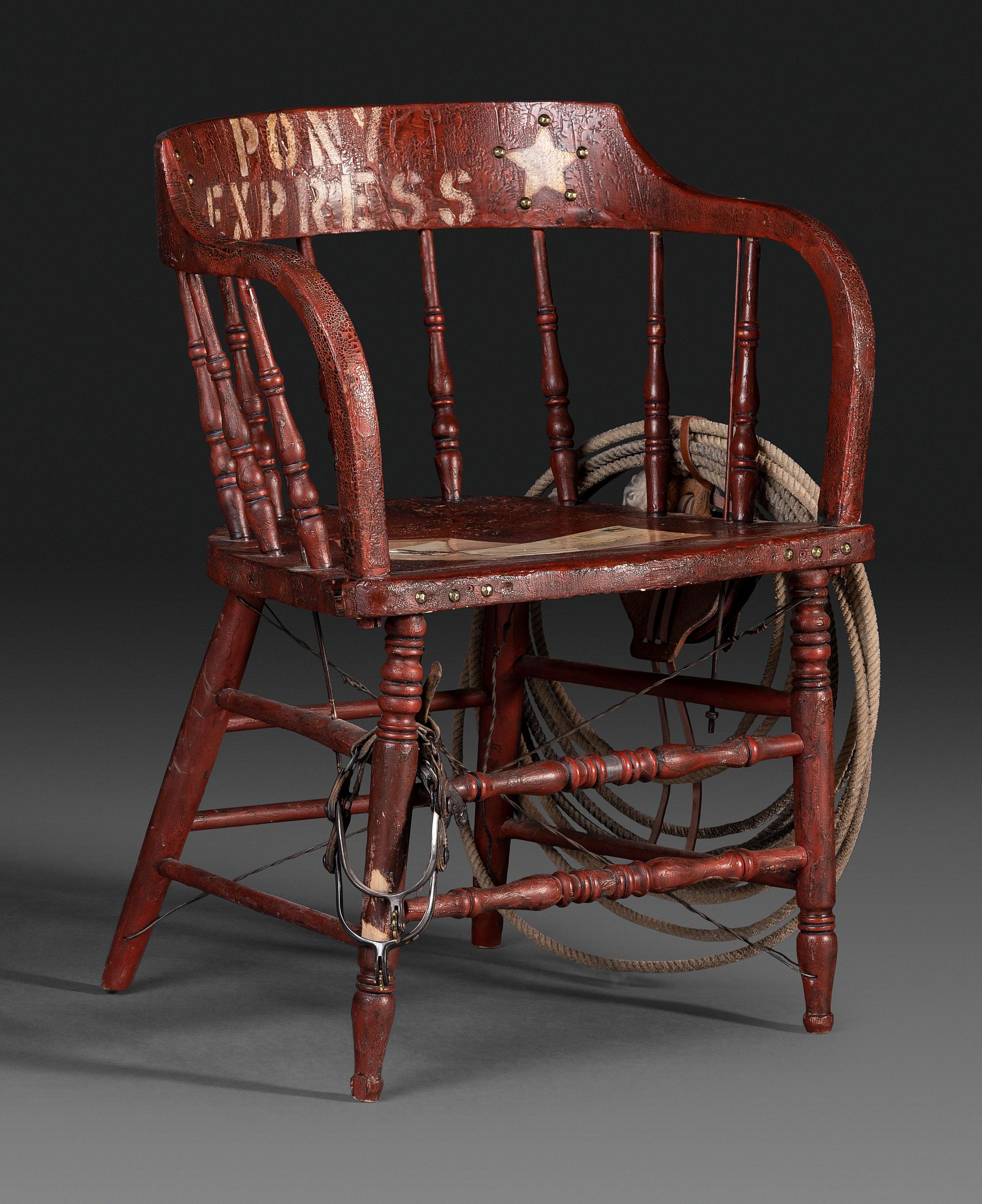 An American Trompe l'Oeil Painted Pony Express and General George Custer Armchair