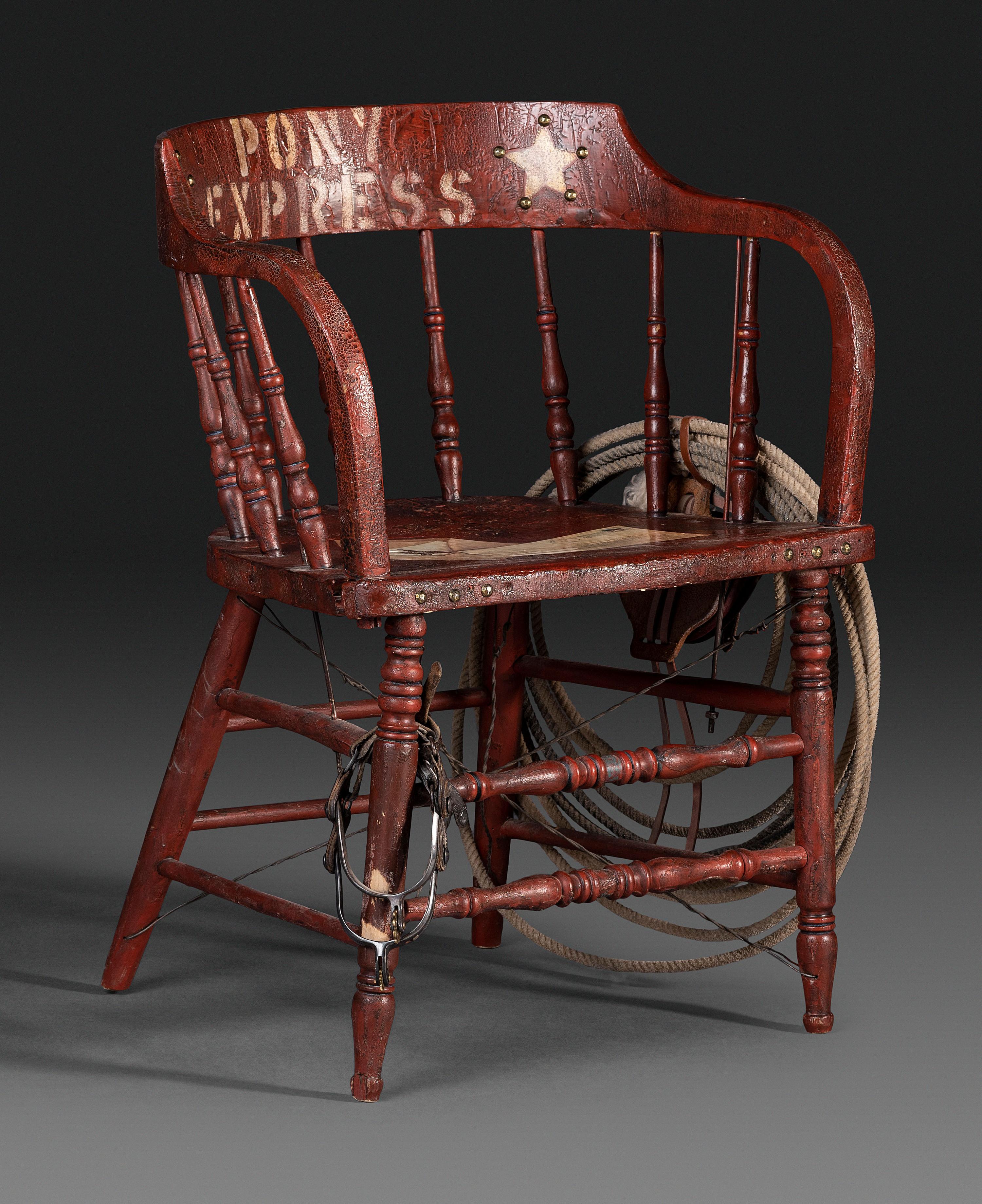 An American Trompe l'Oeil Painted Pony Express and General George Custer Armchair