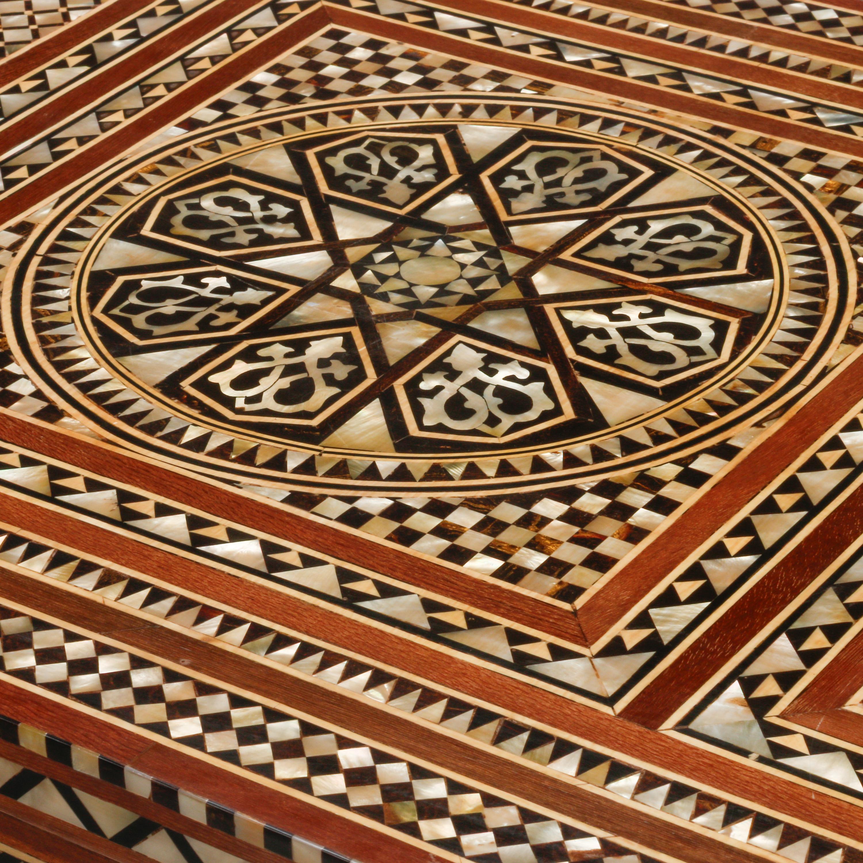 A Pair of Moorish Style Marquetry Commodes