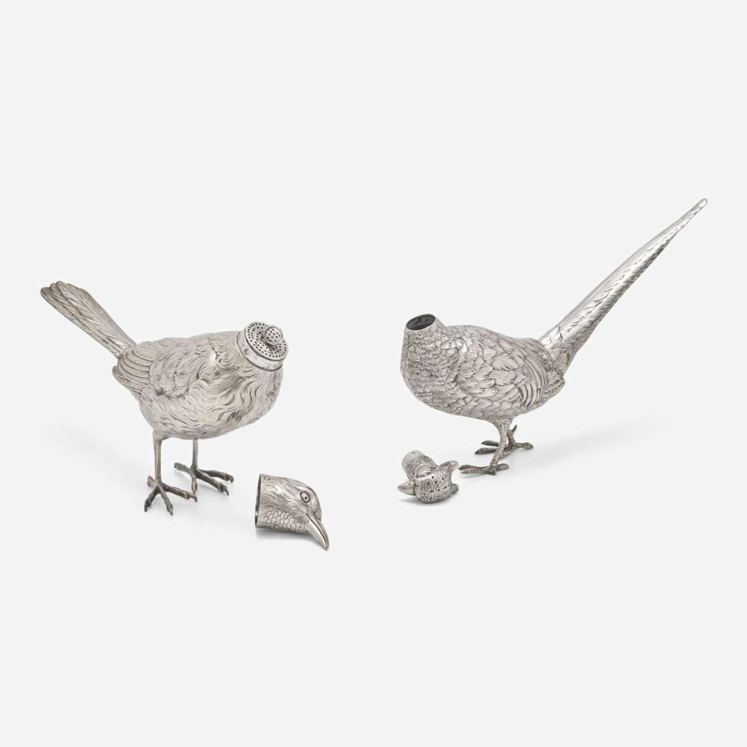 Two Dutch silver bird-form casters or pepperettes circa 1900-1926