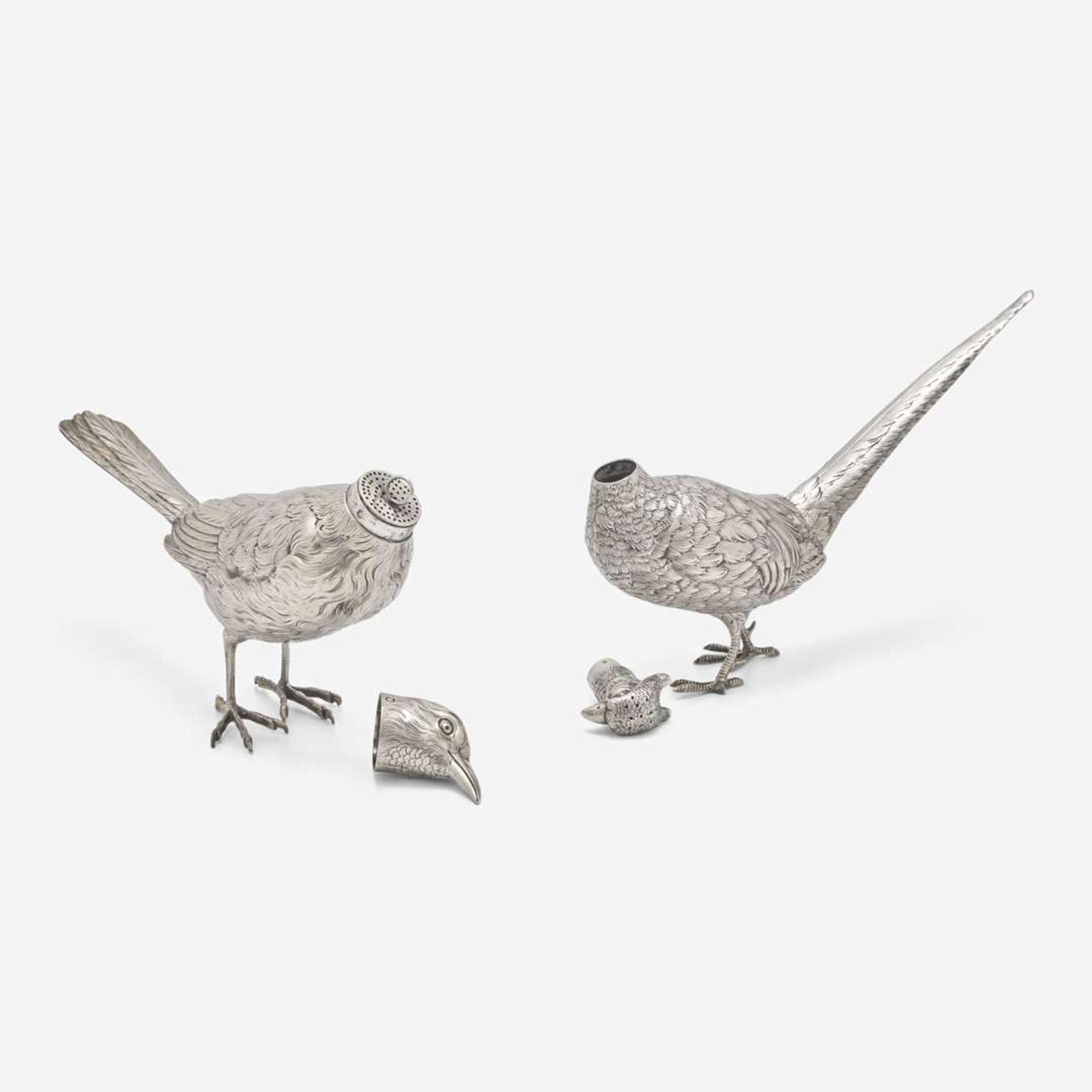 Two Dutch silver bird-form casters or pepperettes circa 1900-1926