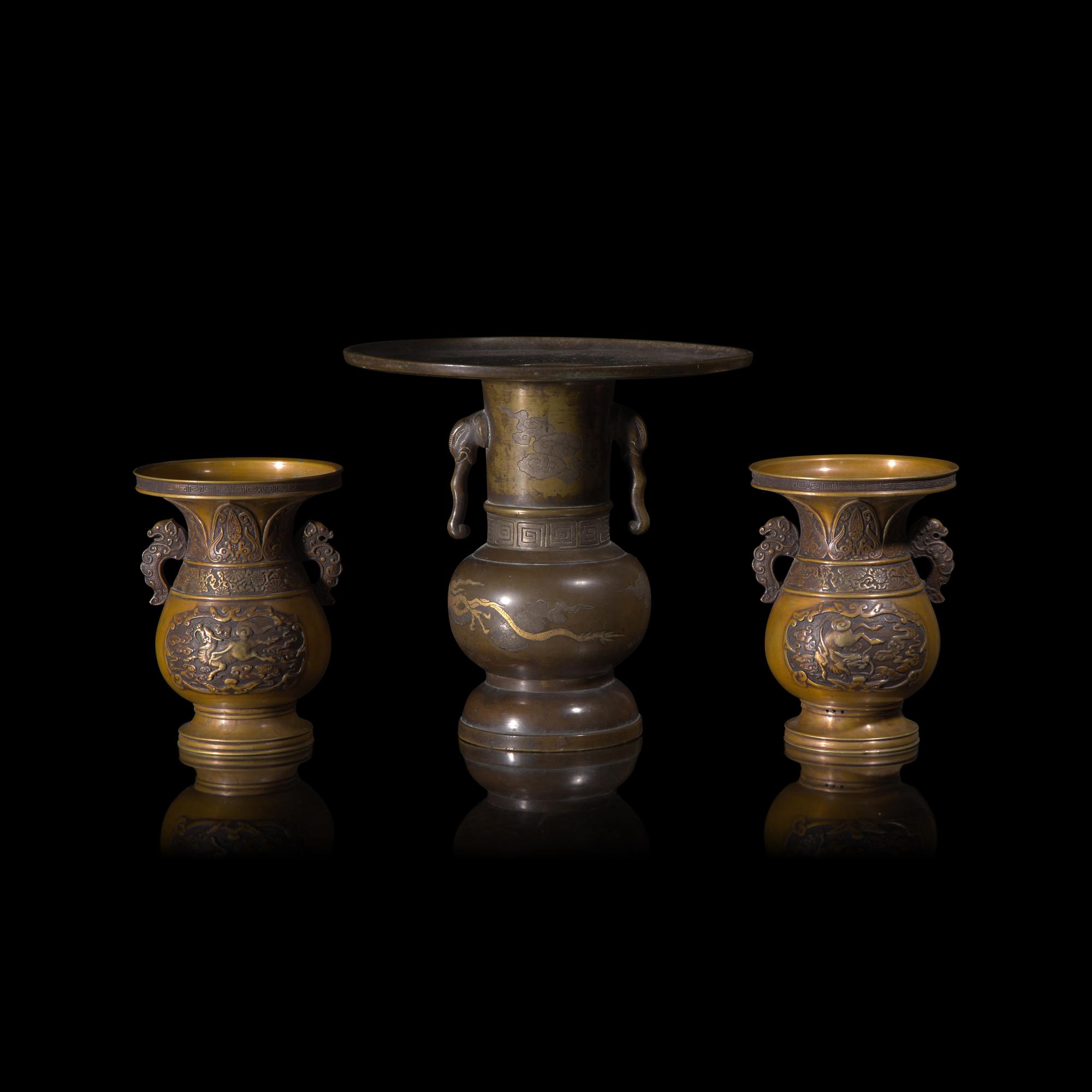 Three Japanese Bronze Vases, Late Edo to Meiji Period