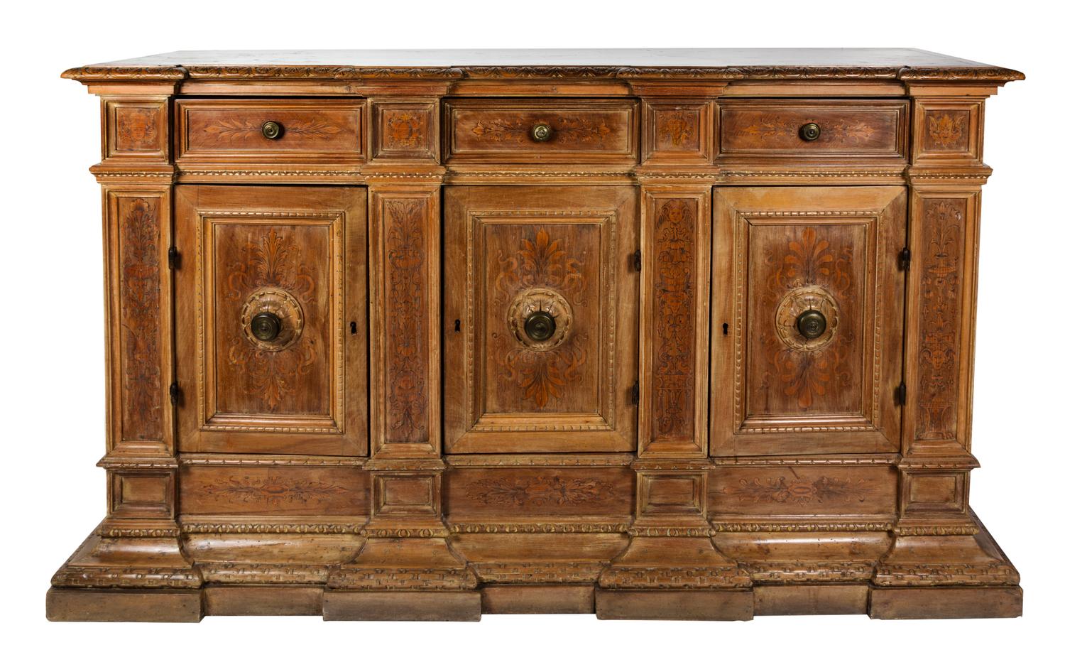 An Italian Walnut and Marquetry Server Height 49 1/2 x width 84 x depth 23 inches. — 18TH/19TH CENTURY