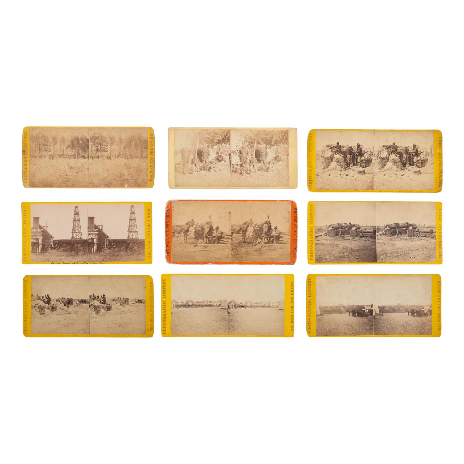 [African Americana] Group of Nine Stereoviews, African American Subjects and Troops