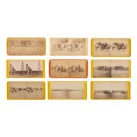 [African Americana] Group of Nine Stereoviews, African American Subjects and Troops