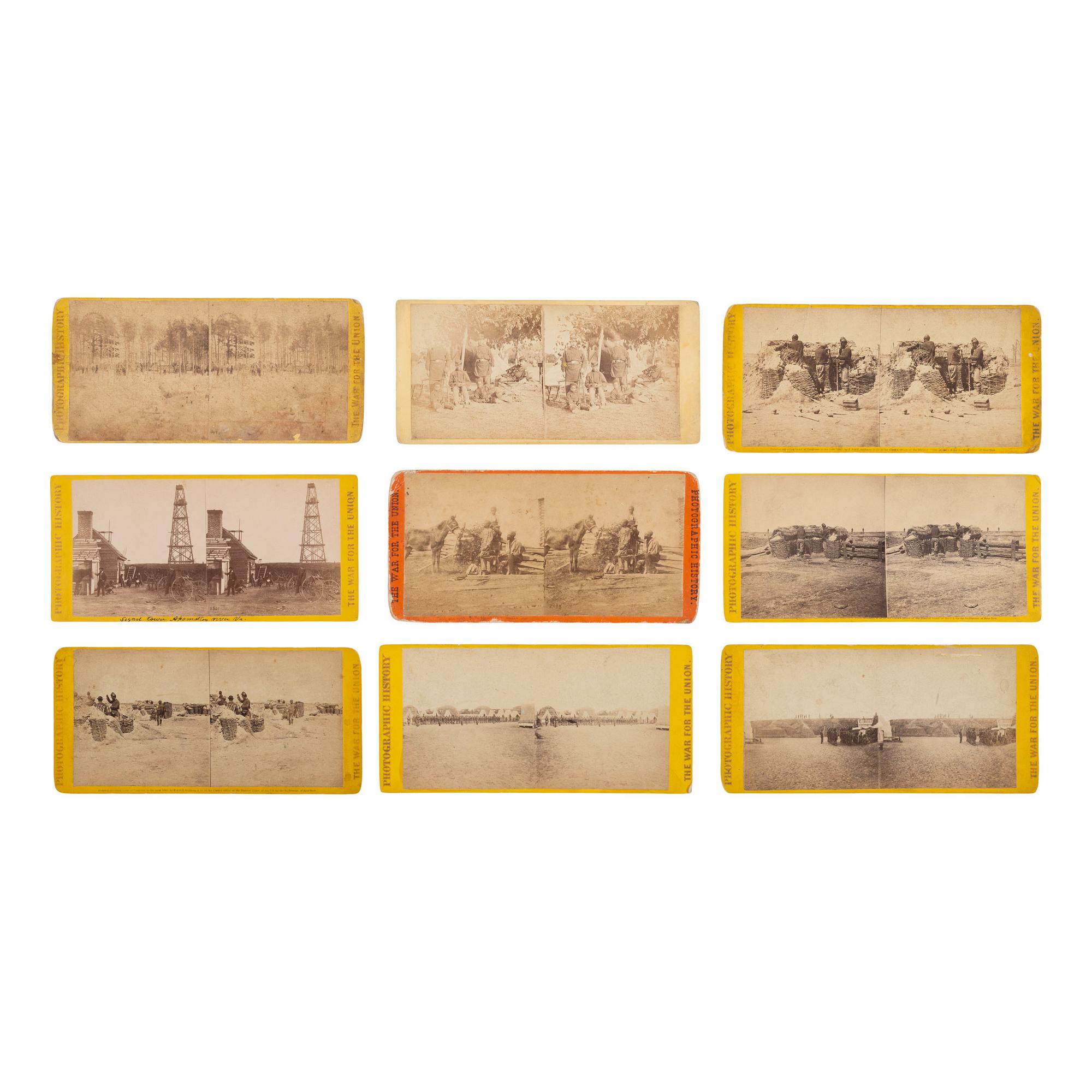 [African Americana] Group of Nine Stereoviews, African American Subjects and Troops